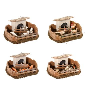 Visuel 1 du produit Décoration de Noël pour crèche petit enclos avec animaux coloris multicolore en bois et liège - 16 x 12 x 7 cm