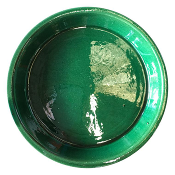 Visuel 1 du produit Soucoupe en terre cuite émaillée coloris jade Les Poteries d'Albi - Ø 33 x H 4 cm