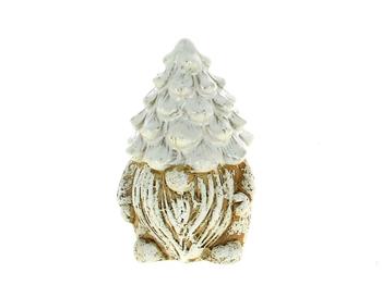 Visuel 1 du produit Gnome décoratif à poser en céramique avec chapeau sapin blanc - Ø 10 x H 15,5 cm