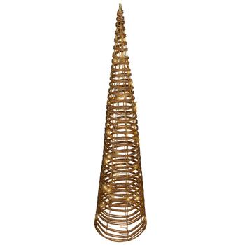 Visuel 1 du produit Décoration lumineuse de Noël cône en résine tressée coloris marron LED blanc orangé effet flash extérieur - H 90 x Ø 23 cm