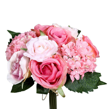 Visuel 1 du produit Bouquet de fleurs artificielles Rose et Hortensia rose – 35 cm