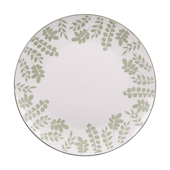 Visuel 1 du produit Assiette plate en porcelaine blanche avec motifs printaniers verts Episia - Ø 27 cm