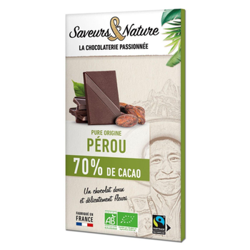 Visuel 1 du produit Chocolat noir 70% origine Pérou bio Saveurs et Nature - 80 g