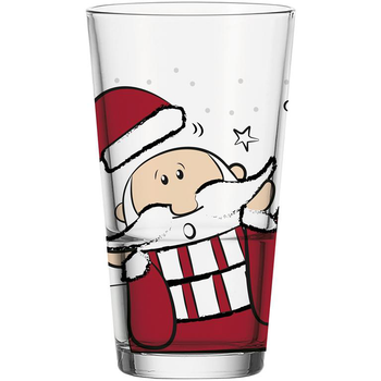 Visuel 1 du produit Verre transparent long drink gravé avec motif père Noël coloré 330 ml - Ø 7,8 x H 14 cm