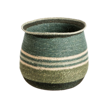 Visuel 1 du produit Panière ronde rayée vert/bleu en osier petit modèle - Ø 29 x H 25 cm