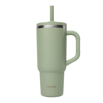 Visuel 1 du produit Travel cup isotherme en inox avec bouchon étanche Qwetch Matt vert tilleul - 900 ml