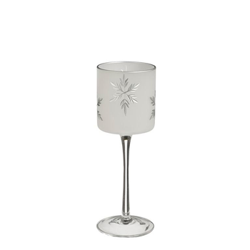 Visuel 1 du produit Photophore sur pied en métal argenté motif flocon de neige - Ø 7 x H 20 cm