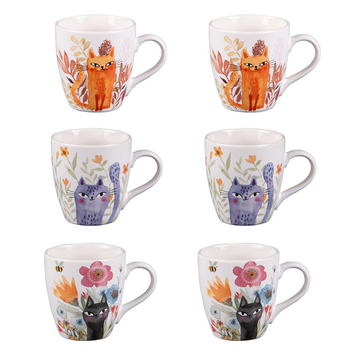 Visuel 1 du produit Tasses en porcelaine blanche motifs chats Ø 8 cm Coffret Savannah - 23 cl