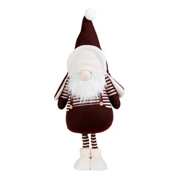 Visuel 1 du produit Peluche décorative de Noël gnome debout chapka en polyester coloris bordeaux et crème - grand modèle H 89 cm