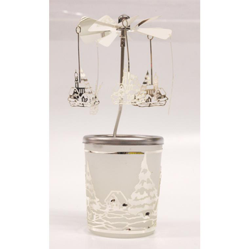 Visuel 1 du produit Carrousel photophore en métal argenté avec villages d’hiver - H 12 cm