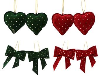Visuel 1 du produit Ensemble de 2 ornements en velours avec perles - 9,3 x 11,3 x 2 cm