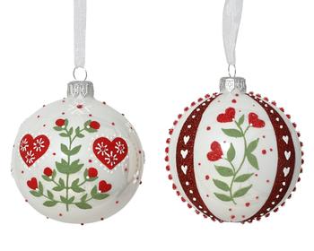 Visuel 1 du produit Boule de Noël en verre blanc à décor floral - Ø 8 cm
