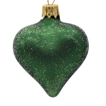 Visuel 1 du produit Suspension cœur en verre vert pailleté - 5 x 3 x 7 cm