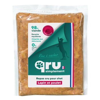 Visuel 1 du produit Aliment cru pour chat repas haché lapin poulet Qru Simplement congelé - 450 g