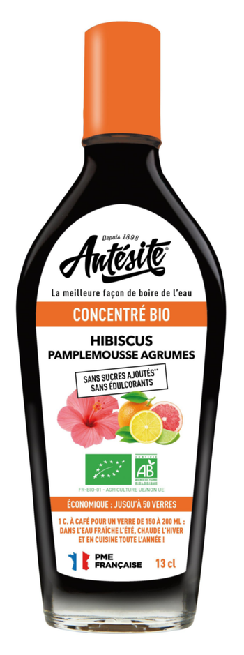 Visuel 1 du produit Concentré bio Hibiscus Pamplemousse Agrumes Antésite - Bouteille de sirop de 13 cl