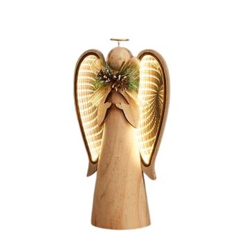 Visuel 1 du produit Décoration de Noël lumineuse ange infinity en bois recyclé coloris blanc LED blanc chaud USB - H 30 cm