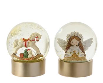 Visuel 1 du produit Boule à paillettes or en verre avec sujet de Noël sur socle en polyrésine or - Ø 10 cm