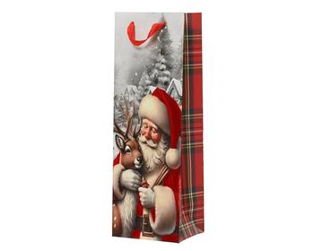 Visuel 1 du produit Sac cadeau bouteille en papier à motif Père Noël rouge - 12 x 10 x 36 cm