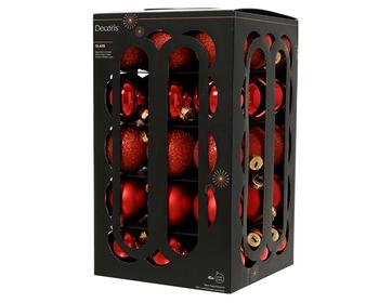 Visuel 1 du produit Pack de 45 boules de Noël brillantes et mates en verre rouge Noël - Ø 6 cm
