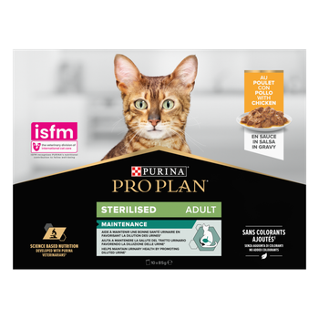 Visuel 1 du produit Pack de sachets au poulet pour chat stérilisé Purina Pro Plan – 10 x 85 gr
