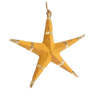 Visuel 1 du produit Suspension étoile 5 branches coloris jaune en papier mâché - 13 x 13 cm