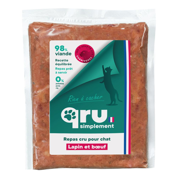 Visuel 1 du produit Aliment cru pour chat repas haché lapin bœuf Qru Simplement congelé - 450 g