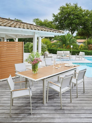 Visuel 1 du produit Table extensible en aluminium couleur crème/chêne PROLOISIRS Louisiane II - 187/247x100cm