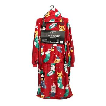 Visuel 1 du produit Sweat plaid chat de Noël en polyester rouge - 117 x 70 cm