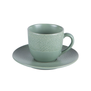 Visuel 1 du produit Tasse à café avec sous tasse en grès vert effet martelé Vesuvio - Ø 7 cm x H 6 cm