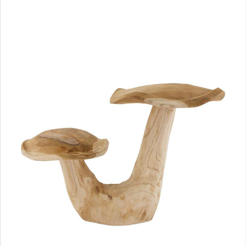 Visuel 1 du produit Figurine décorative double champignon coloris beige en teck - 24 x 45 cm