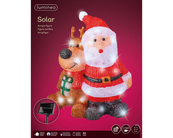 Visuel 1 du produit Père Noël lumineux solaire en acrylique rouge à 80 LED blanc froid pour extérieur - 40 cm