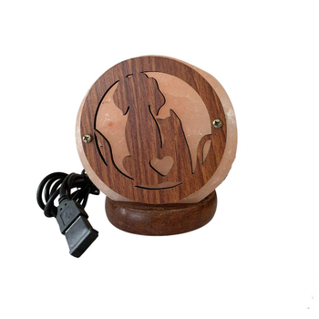 Visuel 1 du produit Lampe usb ronde chien et chat au sel de l'himalaya
