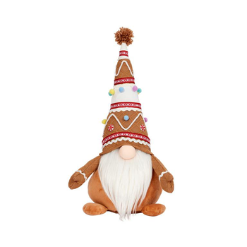 Visuel 1 du produit Gnome en polyester façon pain d’épice marron et blanc assis grand modèle - 48 cm