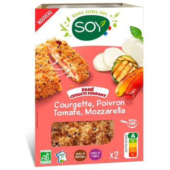 Visuel 1 du produit Pané crousti fondant courgette, poivron, tomate, mozzarella bio Soy – 2 x 80 g
