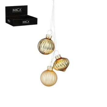 Visuel 1 du produit Grappe de 3 décorations à suspendre en verre doré - Ø 3,5 cm