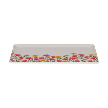 Visuel 1 du produit Plat à cake rectangulaire en céramique blanche à motif fleurs Louise - 31 x 16 x 1 cm
