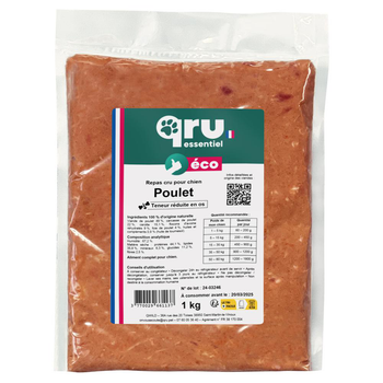 Visuel 1 du produit Aliment cru pour chien repas poulet Qru Essentiel congelé - 1 kg