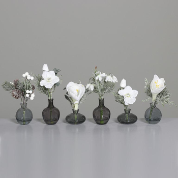 Visuel 1 du produit Composition de Noël blanche avec vase en verre teinté transparent - 20 cm