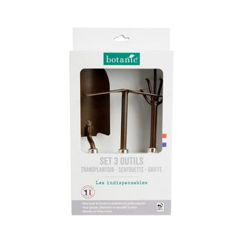 Visuel 2 du produit Lot d'outils à main pour le jardin coloris marron (transplantoir, serfouette, griffe) botanic® - 3 outils