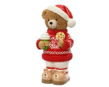 Visuel 1 du produit Ours de Noël gourmand en polyrésine rouge - 16,5 x 17,5 x 37 cm