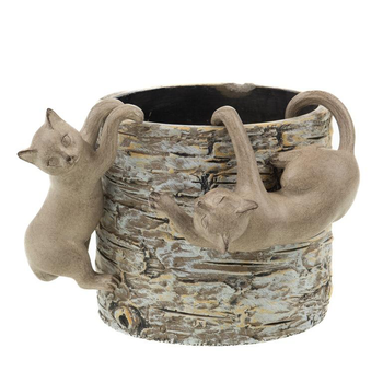 Visuel 1 du produit Chat beige en résine à suspendre pour cache-pot x 2 - 6 x 15 x 9,5 cm