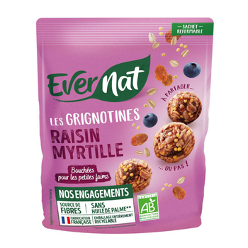 Visuel 1 du produit Encas bio Evernat Les Grignotines raisin et myrtille - 120 g
