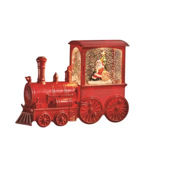 Visuel 1 du produit Décoration lumineuse boule à eau train Père Noël coloris rouge en PVC intérieur - L 16 x l 22,5 x H 7,5 cm