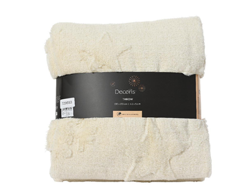 Visuel 1 du produit Plaid blanc cassé en polyester imitation fourrure à motifs étoiles - 170 x 130 cm