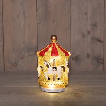 Visuel 1 du produit Décoration de Noël manège lumineux animé en verre tournant coloris rouge LED blanc chaud avec minuteur USB - H 20,5 cm