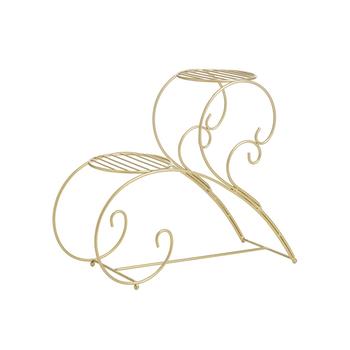 Visuel 1 du produit Porte-plante 2 plateaux avec arabesques en métal laiton antique - 59 x 22 x 49 cm