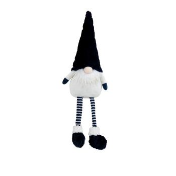 Visuel 1 du produit Peluche décorative de Noël gnome assis bonnet fourrure et jambes flexibles en polyester coloris bleu et blanc - H 66 cm