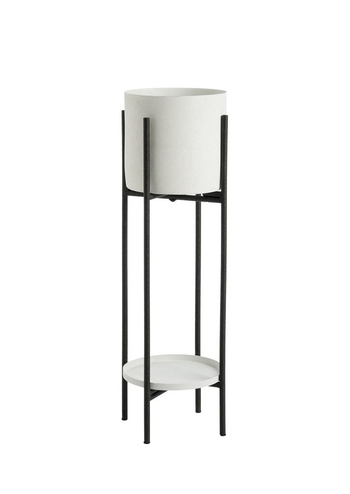 Visuel 1 du produit Porte plante double rond coloris blanc en métal - 25 x 25 x 74 cm