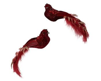 Visuel 1 du produit Oiseau à plumes à clipser en mousse bordeaux - 20 x 5 x 5 cm