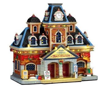 Visuel 1 du produit Village de Noël gare de trains principale lumineux en porcelaine coloris multicolore avec adaptateur Lemax Caddington Village
